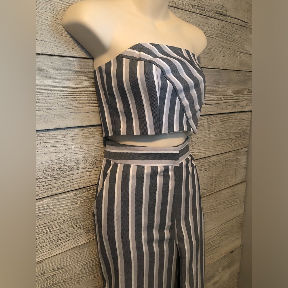 ASOS Light Gray Striped Crop Top and Pants Set Size 6/8